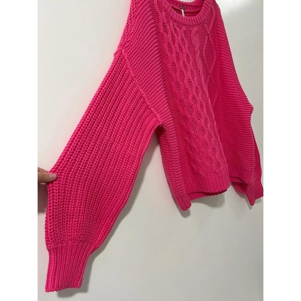 Free People On A Boat Cable Knit Sweater Pink Oversized‎ Cotton Blend Womens S
